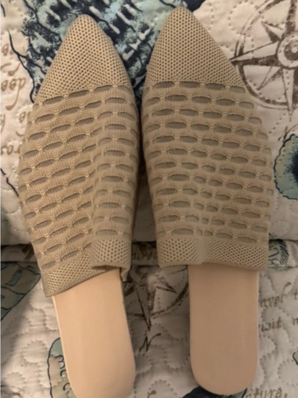 Beige Knit Espadrille Slip-On Mules